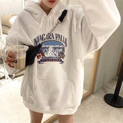 Oversize Girls Waterfall Embroidery Sweatshirts Fashion Ladies