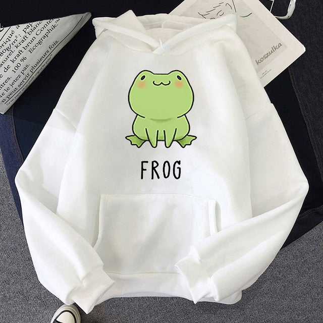 Kawaii frog hoodie print cartoon oversized sweatshirt with hood