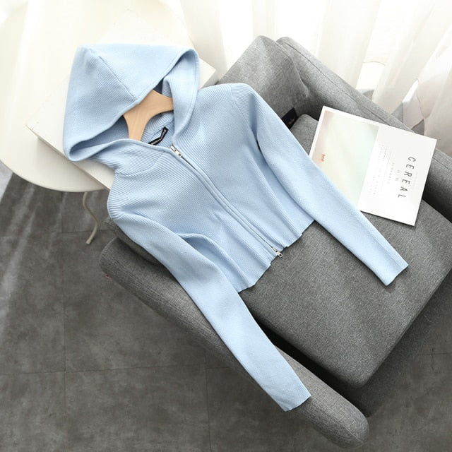 Slim Girls Soft Cotton Knitted Hoodies Elegant Bomb Sweatshirts