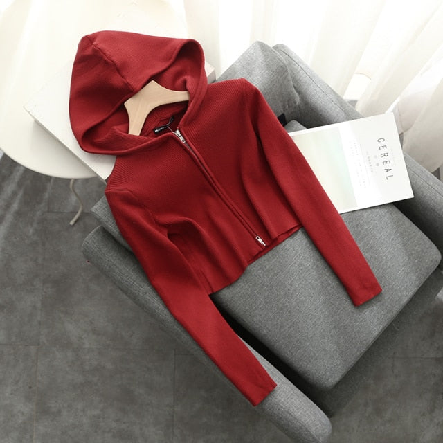 Slim Girls Soft Cotton Knitted Hoodies Elegant Bomb Sweatshirts