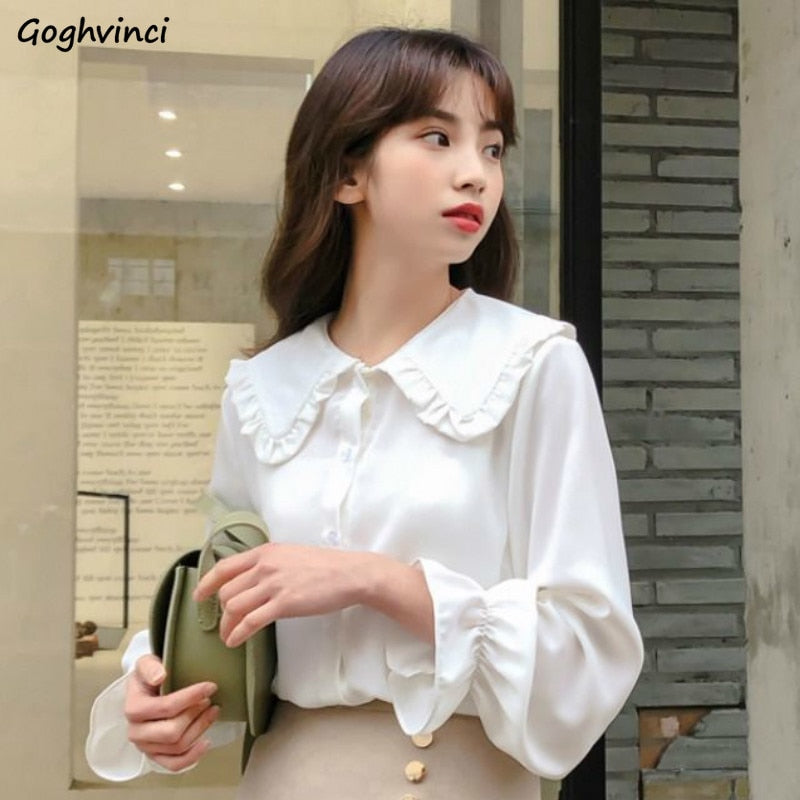 Shirts Women Solid Simple New Arrival Spring Korean Style Chic Trendy Casual Blouses Elegant Vintage Womens Streetwear All-match