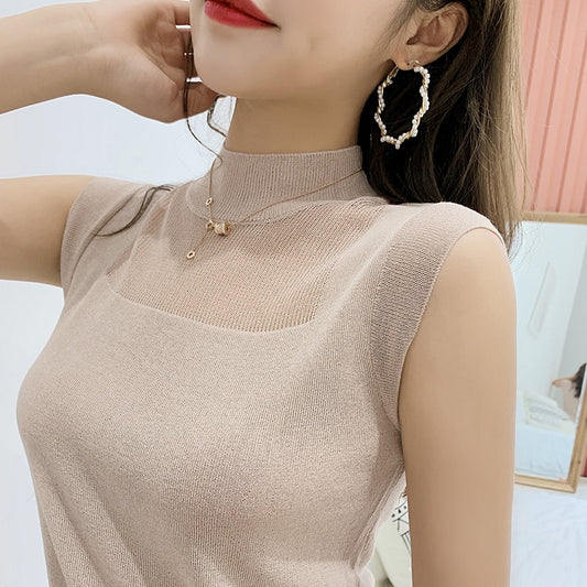 Blouse Women Blusas Mujer De Moda Verano Top Female Women Blouses Sleeveless Knitted Blouse Shirt Tops Women Blusa B494