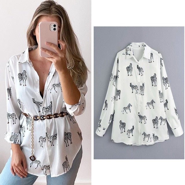 women satin blouse long sleeve zebra print shirts vintage office ladies tops femme chandails za fashion blusa de mujer ins