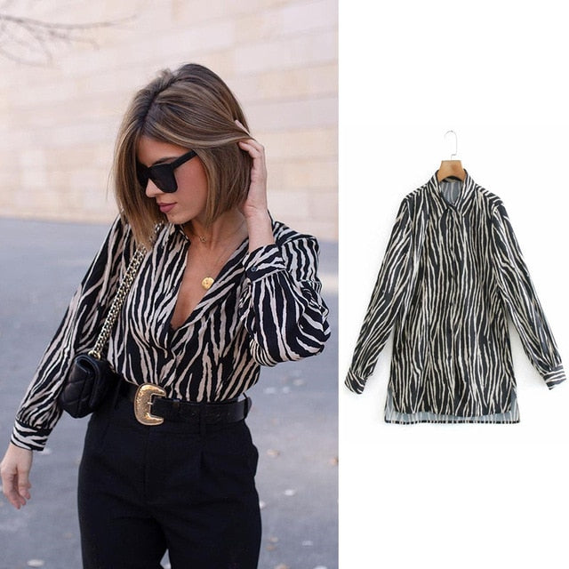 women satin blouse long sleeve zebra print shirts vintage office ladies tops femme chandails za fashion blusa de mujer ins