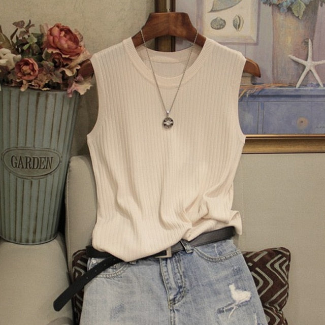 Fashion Woman Blouse Summer Sleeveless Blouse Women O-neck Knitted Blouse Shirt Women Clothes Womens Tops And Blouses C853