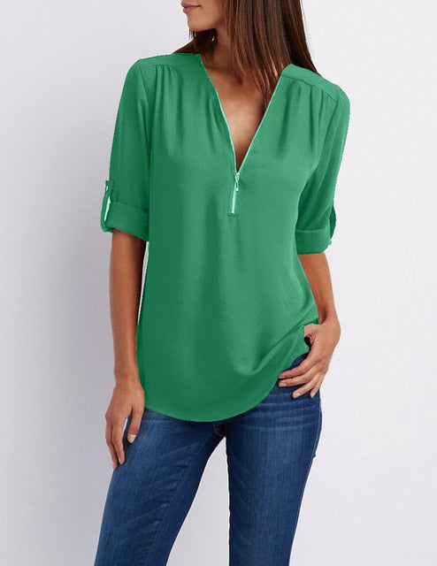 Women Shirts Summer Autumn Casual V-neck Chiffon Blouse Women Top Camisa Feminina Long Sleeve Black White Ladies Blouses Shirt