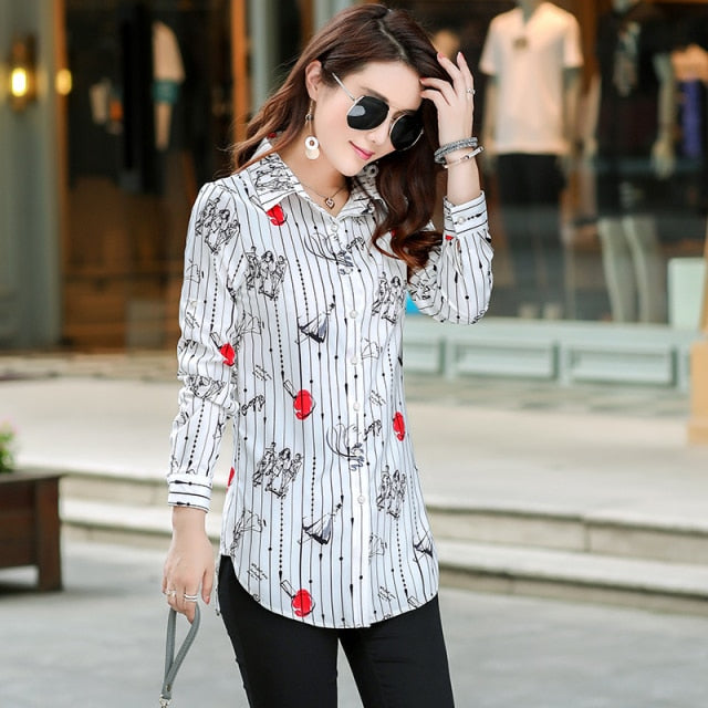 New Fashion Print Blouses Women Long Style Shirts Cotton Ladies Tops Long Sleeve Blusas Femininas Plus Size Women Clothing