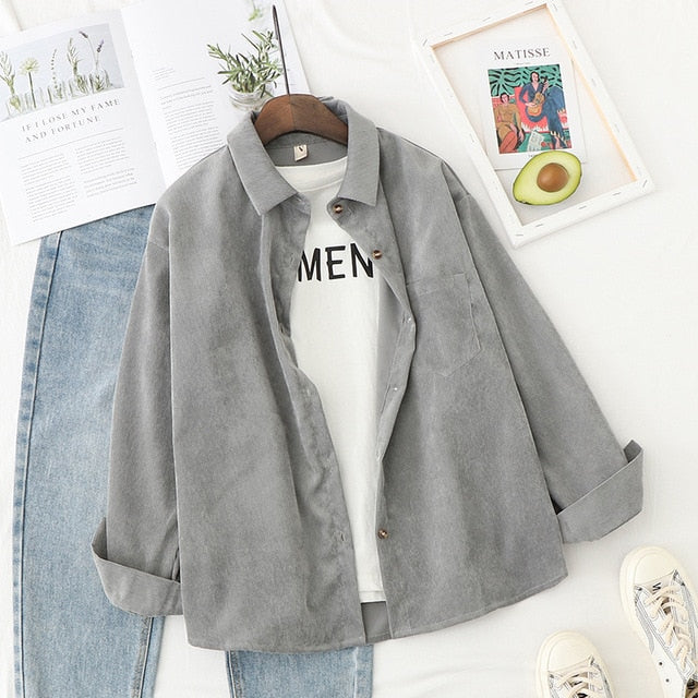 Corduroy Women Blouses Shirts Tunic Womens Tops And Blouses Womenswear Long Sleeve Clothing Button Up Down Loose White New