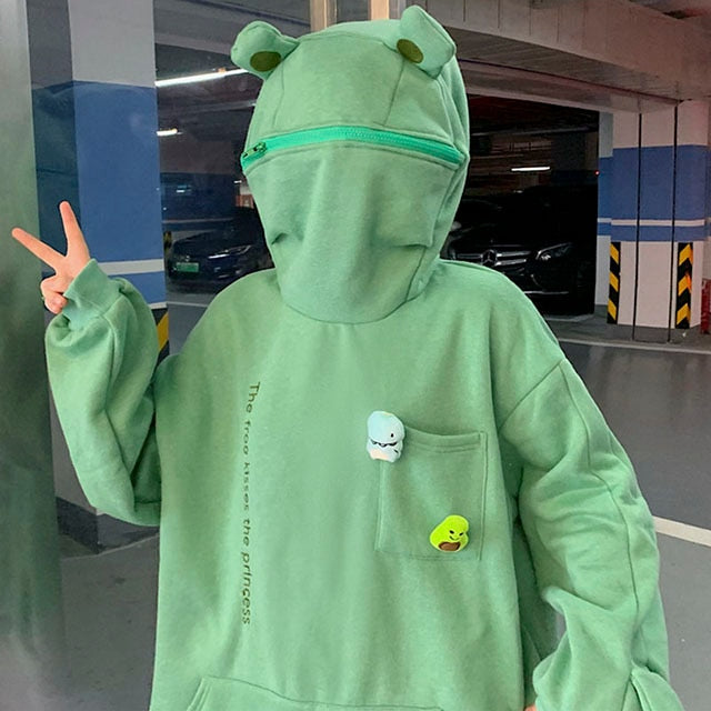 Women Hoodie Frog Pullover Winter Sense Hooded