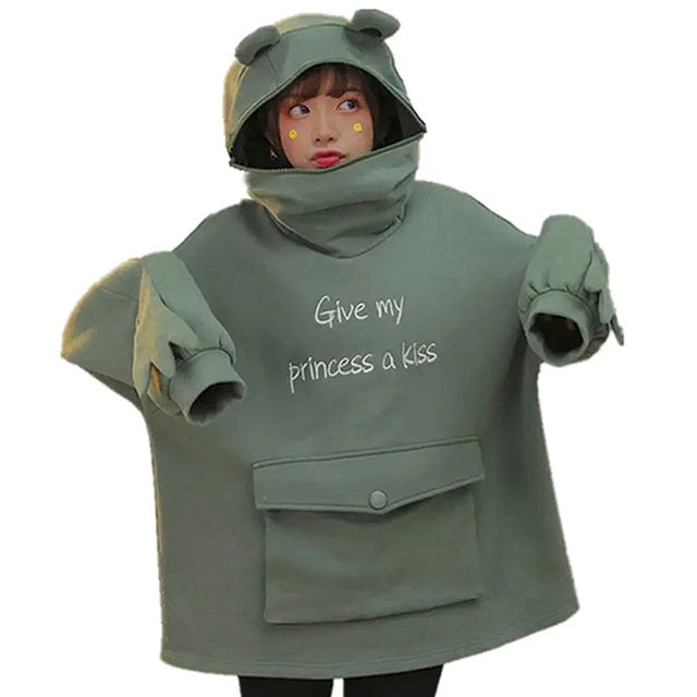 Women Hoodie Frog Pullover Winter Sense Hooded