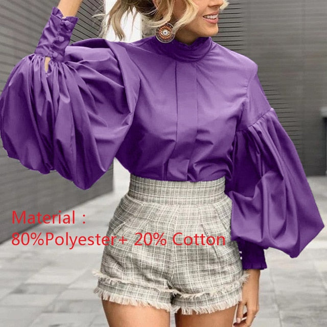 Celmia Fashion Big Lantern Sleeve Blouses Women Elegant Office Blusas Female Stand Collar Work Casual Solid Vintage Top 5XL