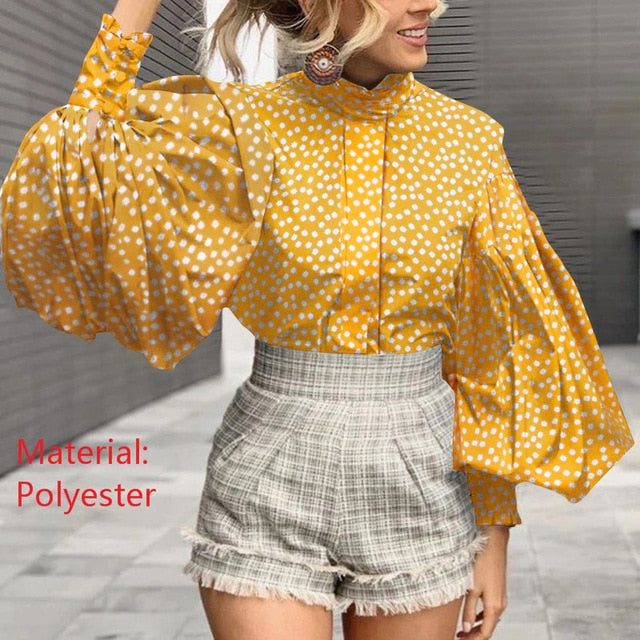 Celmia Fashion Big Lantern Sleeve Blouses Women Elegant Office Blusas Female Stand Collar Work Casual Solid Vintage Top 5XL