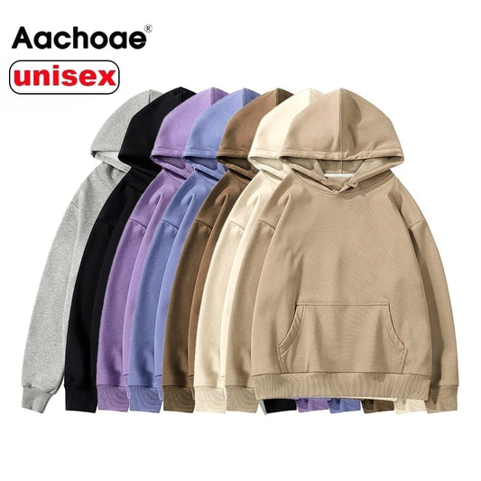 Aachoae Women Couple Hoodies Sweatshirt Fleece 100% Cotton Tracksuit Sports Sweatshirt Winter Japanese Casual Loose Jumper