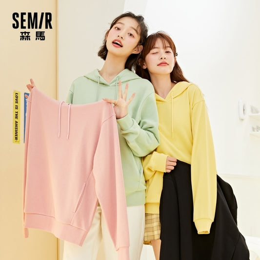 SEMIR Hooded Sweatshirt Women Autumn Spring Loose Korean Version Tops Winter New Women'S Solid Base Hoodies