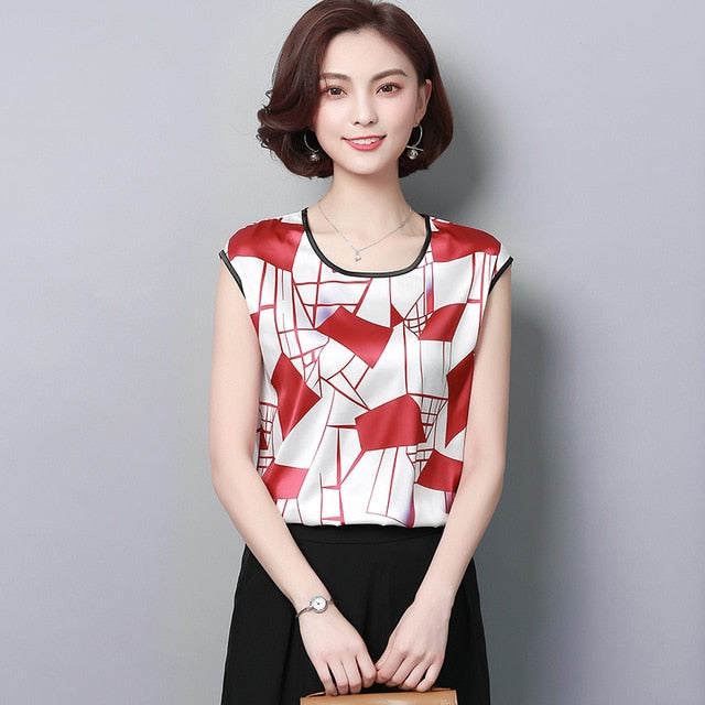 Women's Blouse Fashion New Summer Sexy Casual Silk Shirts Women Printed Blouse Shirt Tops Party Girls Blusas Femininas D733