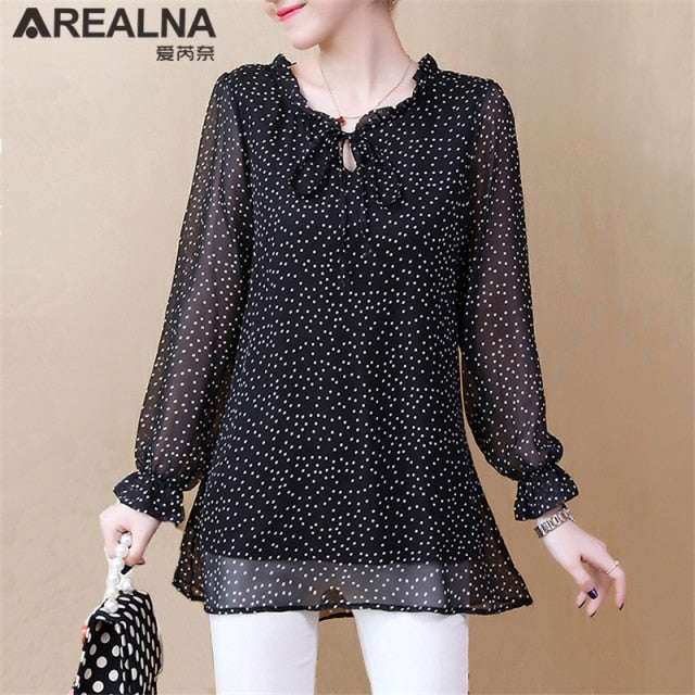 Kimono Plus Size 5XL Chiffon Polka Dot Blouse Women short Sleeve Clothing Korean Fashion  Front Tie Women's Tunic Shirt Tops