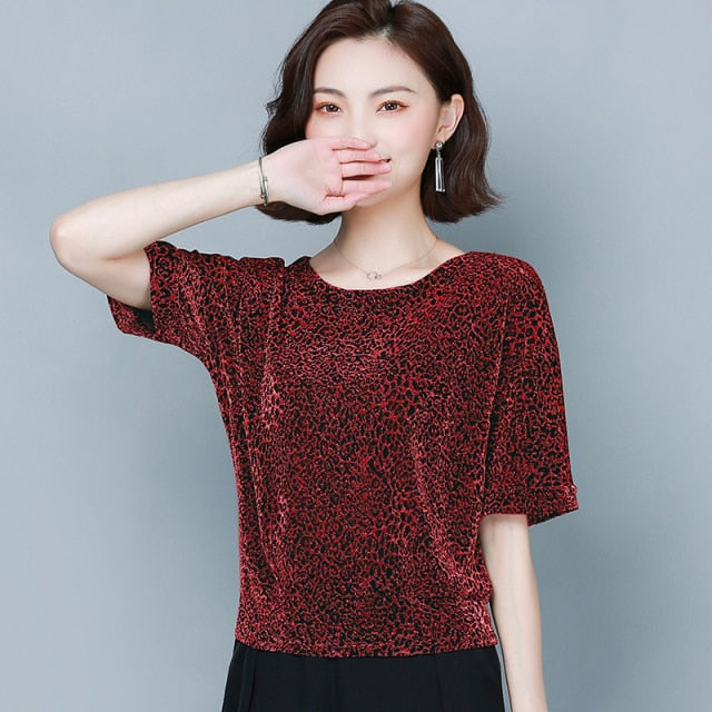 Sequin Blouses Red Shiny Women Blouses Plus Size Clothes M-4XL Short Sleeve Tops Fashion Elegant Summer Women Blouses 9197