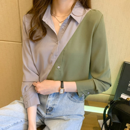 Women Shirts Spring Autumn Long Sleeve Patchwork Loose Blouses Female Tops Korean Style Elegant Blusas Plus Size