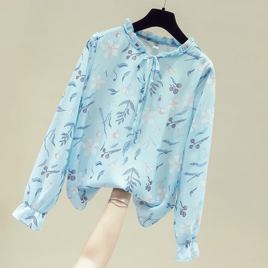 3XL Plus Size Long Sleeve Print Chiffon Blouse Shirt Tops Blouse Women Blusas Mujer De Moda Womens Tops And Blouses D764