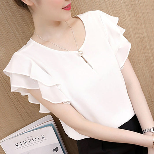 Summer Short Sleeve White Blouse Shirt Blouse Women 2021 O-neck Chiffon Blouse Shirts 3XL 4XL Plus Size Blouse Women Tops D198