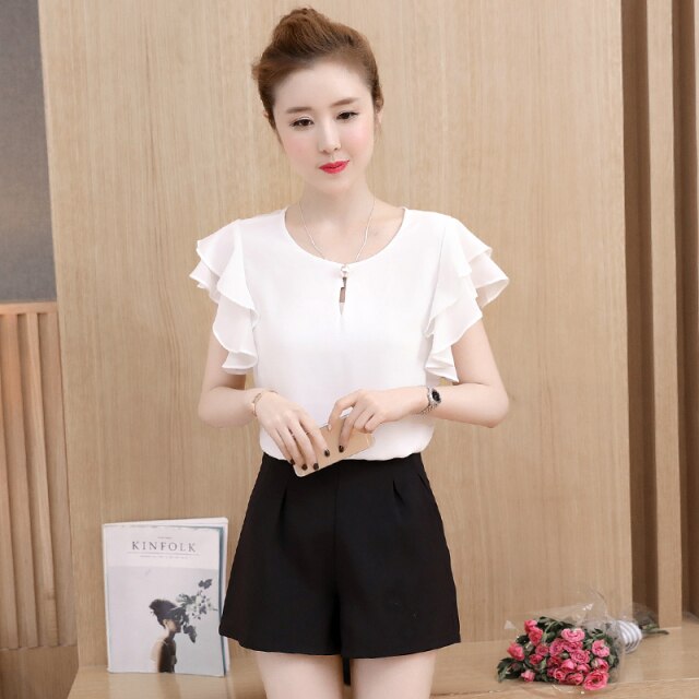 Summer Short Sleeve White Blouse Shirt Blouse Women 2021 O-neck Chiffon Blouse Shirts 3XL 4XL Plus Size Blouse Women Tops D198