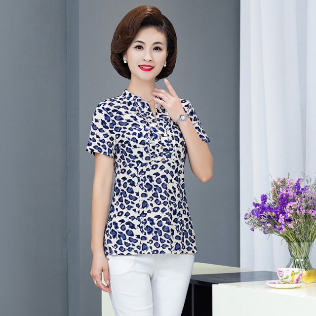 New Plus Size Blouse Women Summer Casual Short Sleeve V-neck Womens Tops and Blouses OL Office Print Shirts Women Clothes