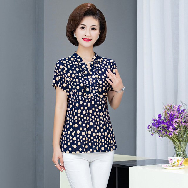 New Plus Size Blouse Women Summer Casual Short Sleeve V-neck Womens Tops and Blouses OL Office Print Shirts Women Clothes