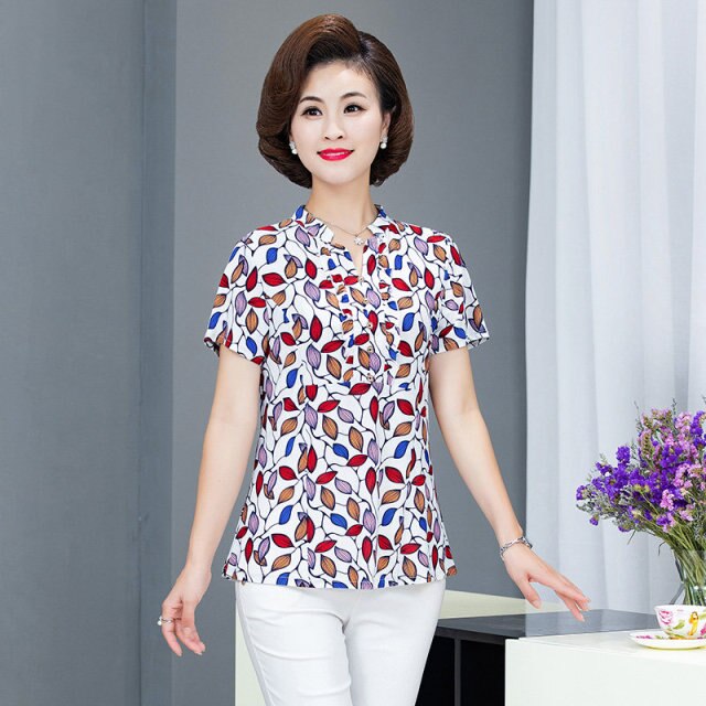 New Plus Size Blouse Women Summer Casual Short Sleeve V-neck Womens Tops and Blouses OL Office Print Shirts Women Clothes