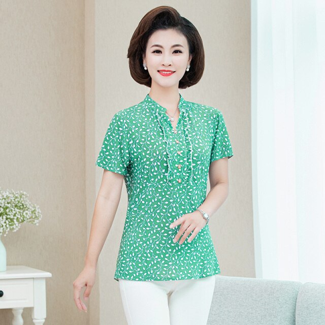 New Plus Size Blouse Women Summer Casual Short Sleeve V-neck Womens Tops and Blouses OL Office Print Shirts Women Clothes