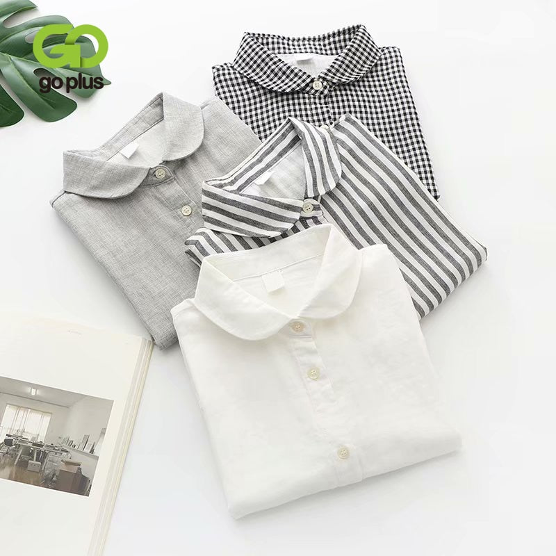 GOPLUS Shirt Vintage Tops Female Double Layer Striped Black White Blouse Women O-neck Korean Blouses Ropa De Dama Casual C10530