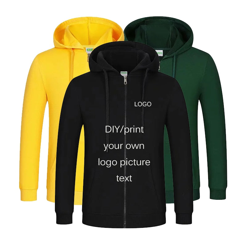 Custom logo team name picture classic men and women hoodie spring and autumn zipper hooded sweatshirt casual hooded jacket