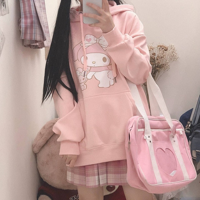 Japanese Sweet Hoodies for Girls Oversized Sweatshirt Clothes