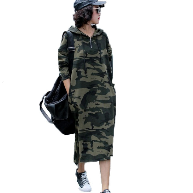 Spring Women Cotton Camouflage Printed Pullovers Sweatshirt Hooded Full Sleeve Long Casual Sweatshirt Autumn QYF075